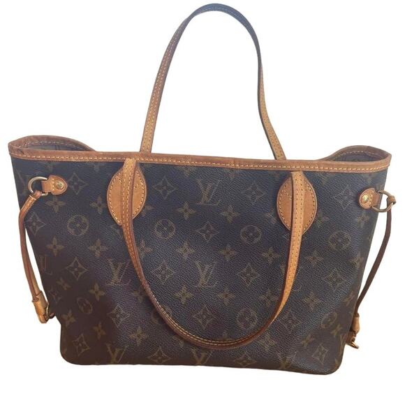 Authentic Louis Vuitton Neverfull PM Monogram Tote Shoulder Bag LV Brown Tan - Picture 2 of 10